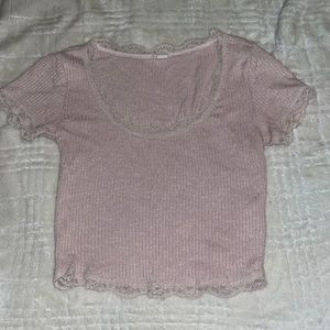 Pink Garage Crop Top with Lace Trim